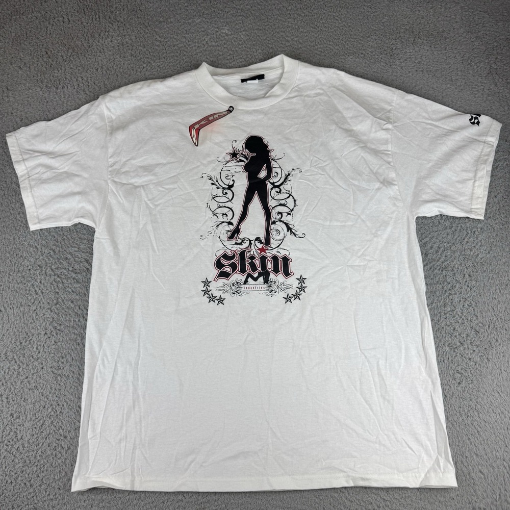 YK2 Vintage Skin Industries Graphic Print Men's T-Shirt Xl Rare Nwt Nos White